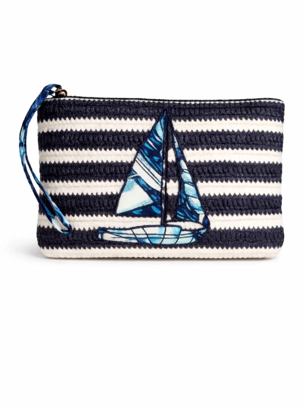 Vera Bradley Nautical Sailboat Straw Wristlet Blue White Stripe Zip bag - Picture 12 of 12